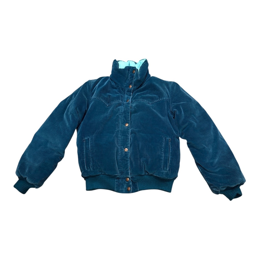 Vintage 80s Powderhorn Mountaineering Corduroy Puffer Jacket Teal Blue USA 12